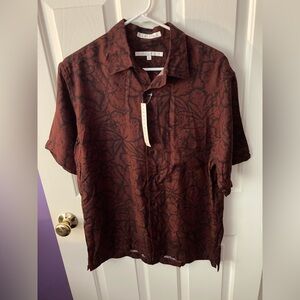 Perry Ellis Men's Maroon Patterned leaf button-down casual Shirt